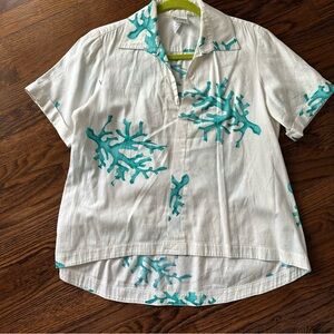 Finley cotton coral reef button-down short sleeve blouse
